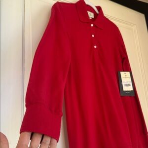 NEW With Tag Red Long Sleeve Cotton Polo Dress with Hem Detail